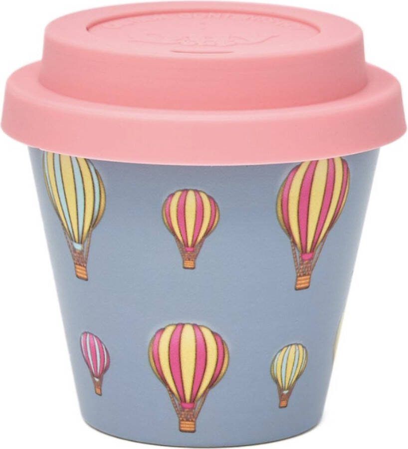 Quy cup 90ml Ecologische Reis Beker Espressobeker “Balloon” met Rose Siliconen deksel