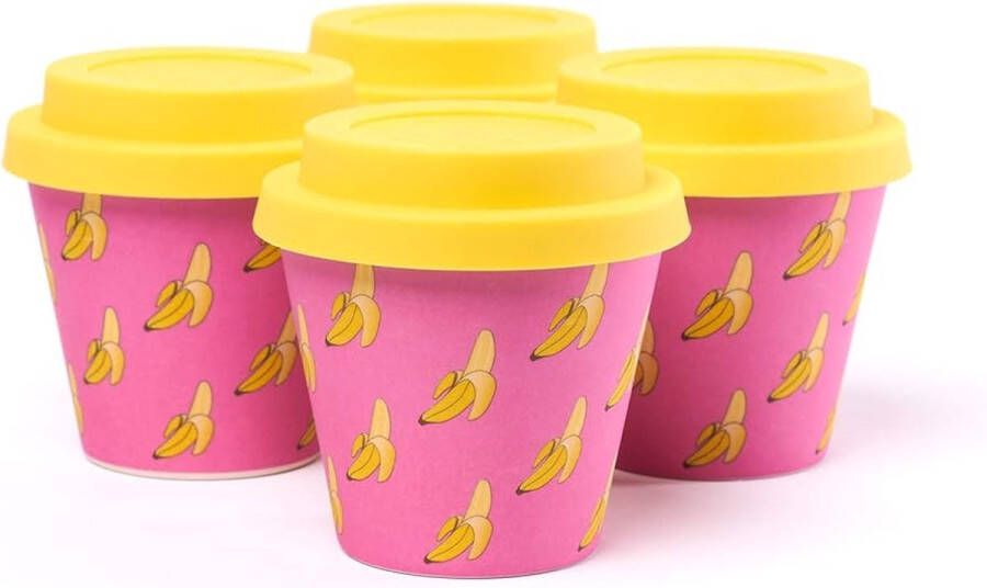Quy cup 90ml Ecologische Reis Beker Espressobeker “Banana” met gele Siliconen deksel
