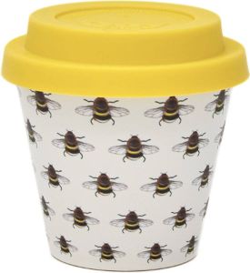 Quy cup 90ml Ecologische Reis Beker Espressobeker “Bee” met Gele Siliconen deksel