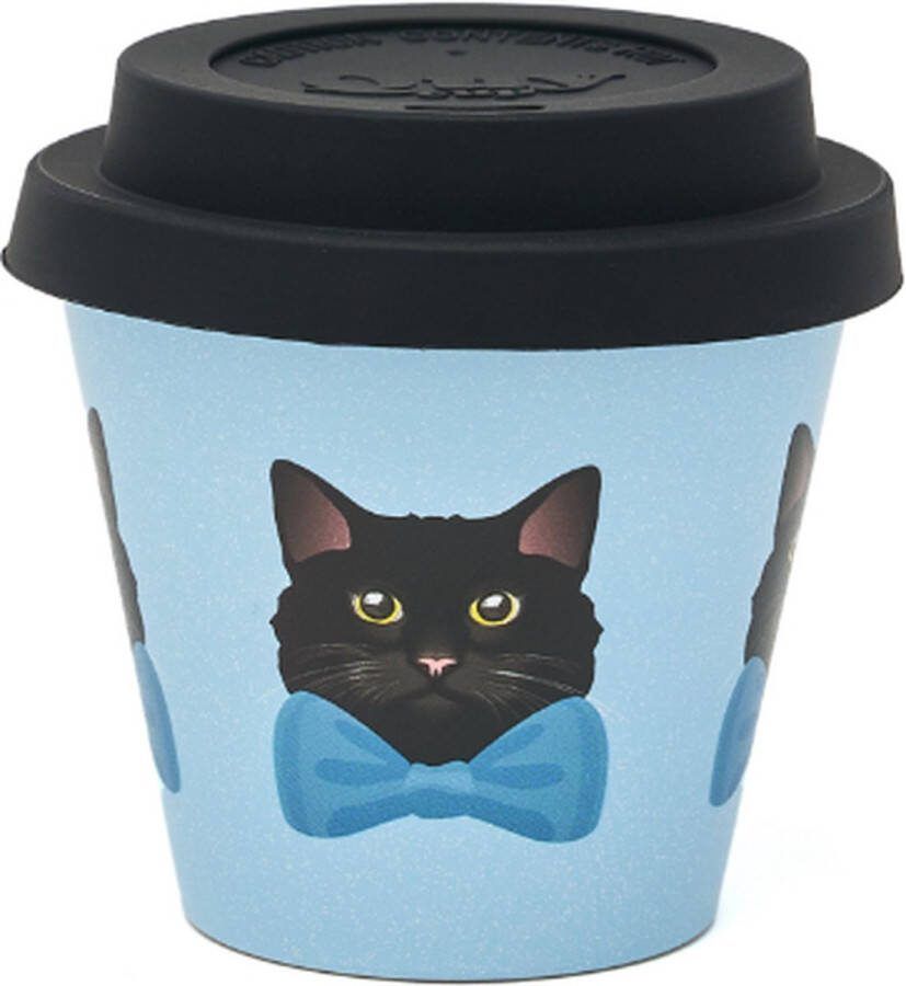 Quy cup 90ml Ecologische Reis Beker Espressobeker “Black Pippo” met Zwart Siliconen deksel
