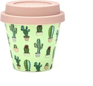 Quy cup 90ml Ecologische Reis Beker Espressobeker “Cactus” met RoZe Siliconen deksel