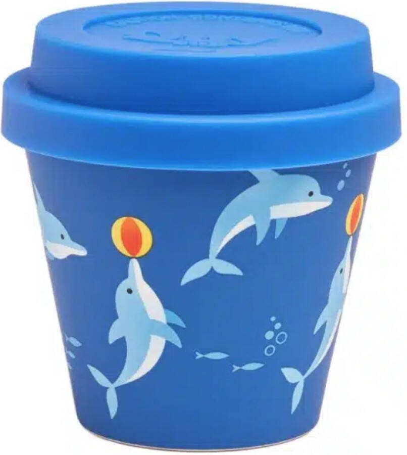 Quy cup 400ml Ecologische reisbeker Daisy Black Gerecycleerde flessen met rode siliconen deksel 9x9xH15cm
