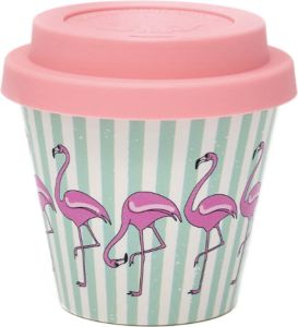 Quy cup 90ml Ecologische Reis Beker Espressobeker “Flamingo” met Rose Siliconen deksel