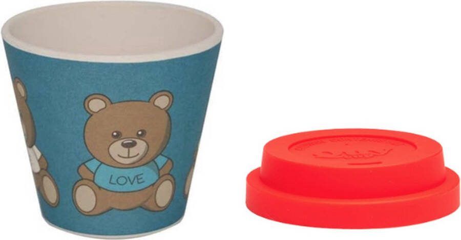 Quy cup 90ml Ecologische Reis Beker Espressobeker “Flower” met Rode Siliconen deksel