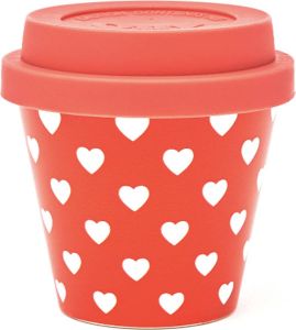Quy cup 90ml Ecologische Reis Beker Espressobeker “Heart” met Rode Siliconen deksel