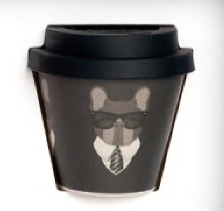 Quy cup 90ml Ecologische Reis Beker Espressobeker “Karl” met Zwarte Siliconen deksel