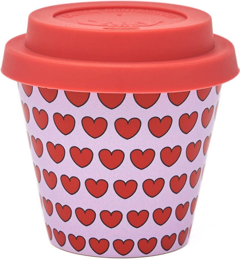 Quy cup 90ml Ecologische Reis Beker Espressobeker “Love” met Zwarte Siliconen deksel