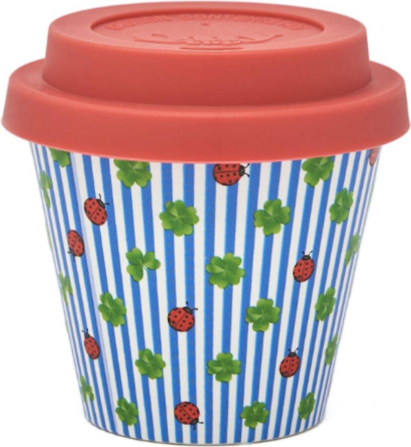 Quy cup 90ml Ecologische Reis Beker Espressobeker “Lucky” met Rode Siliconen deksel
