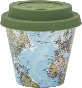 Quy cup 90ml Ecologische Reis Beker Espressobeker “Map” met Groene Siliconen deksel