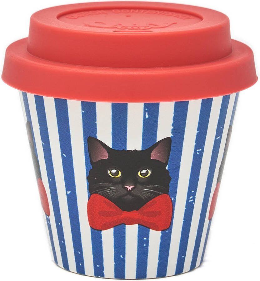 Quy cup 90ml Ecologische Reis Beker Espressobeker “Miao” met Rode Siliconen deksel