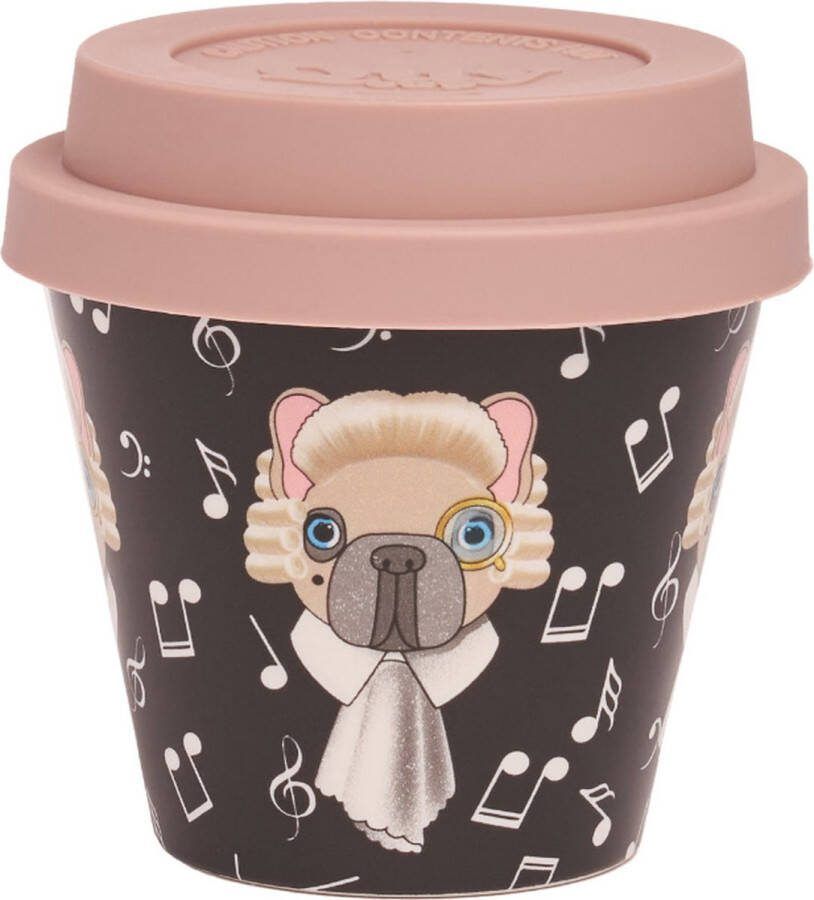 Quy cup 90ml Ecologische Reis Beker Espressobeker “Mozart” met beige Siliconen deksel 7x7x7cm
