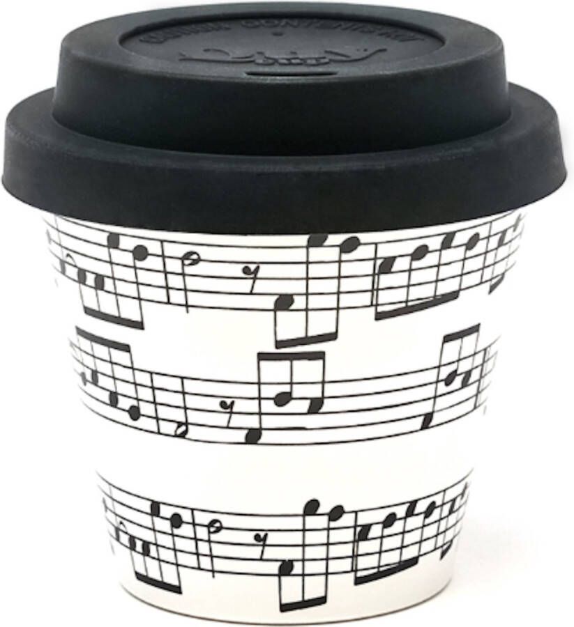 Quy cup 90ml Ecologische Reis Beker Espressobeker “Opera” met Zwarte Siliconen deksel