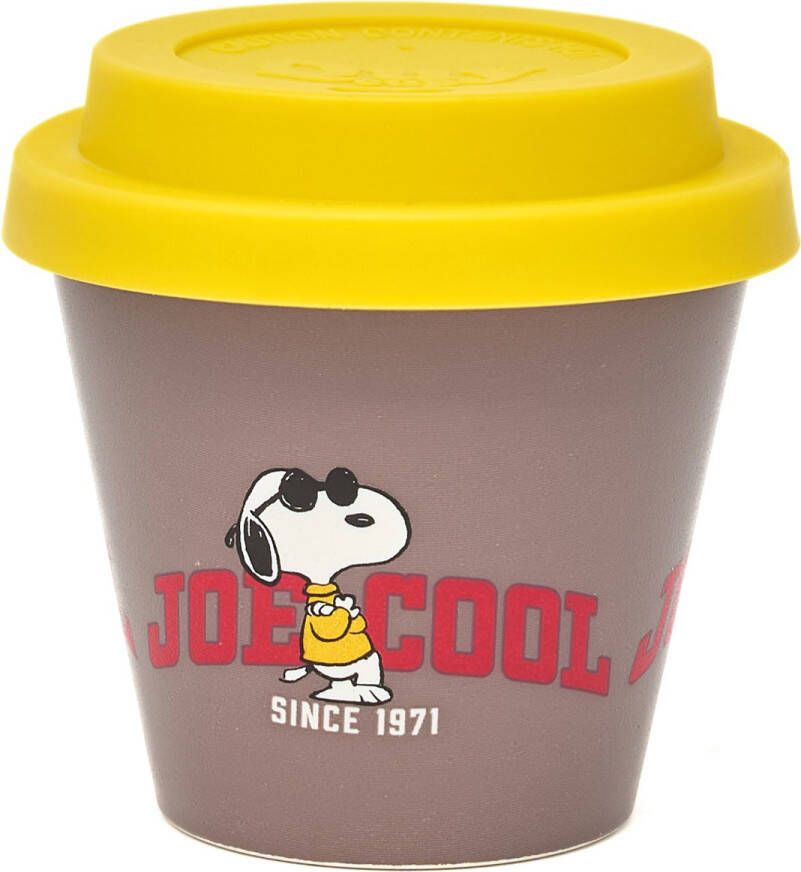 Quy cup 90ml Ecologische Reis Beker Espressobeker “Peanuts Snoopy Cool” met Gele Siliconen deksel