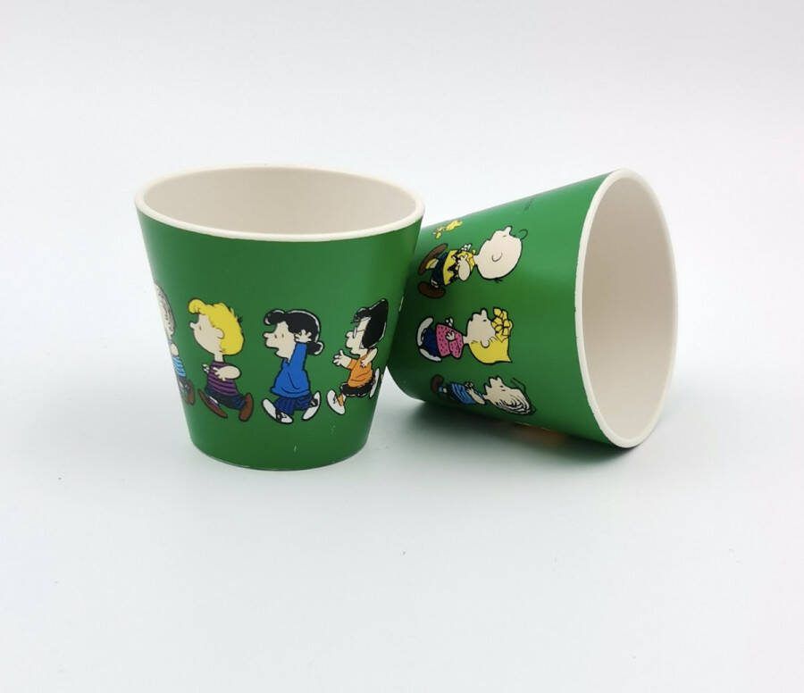 Quy cup 90ml Ecologische Reis Beker Espressobeker “Peanuts Snoopy Race” (set van 2)