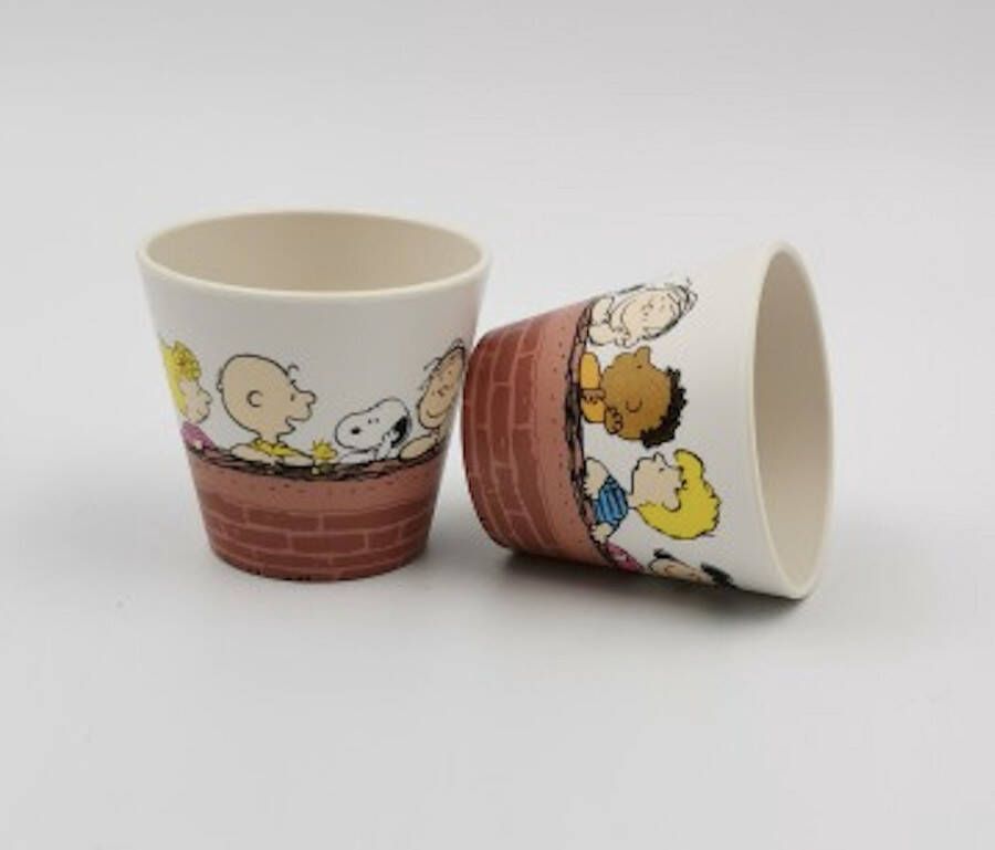 Quy cup 90ml Ecologische Reis Beker Espressobeker “Peanuts Snoopy Wall” (set van 2)
