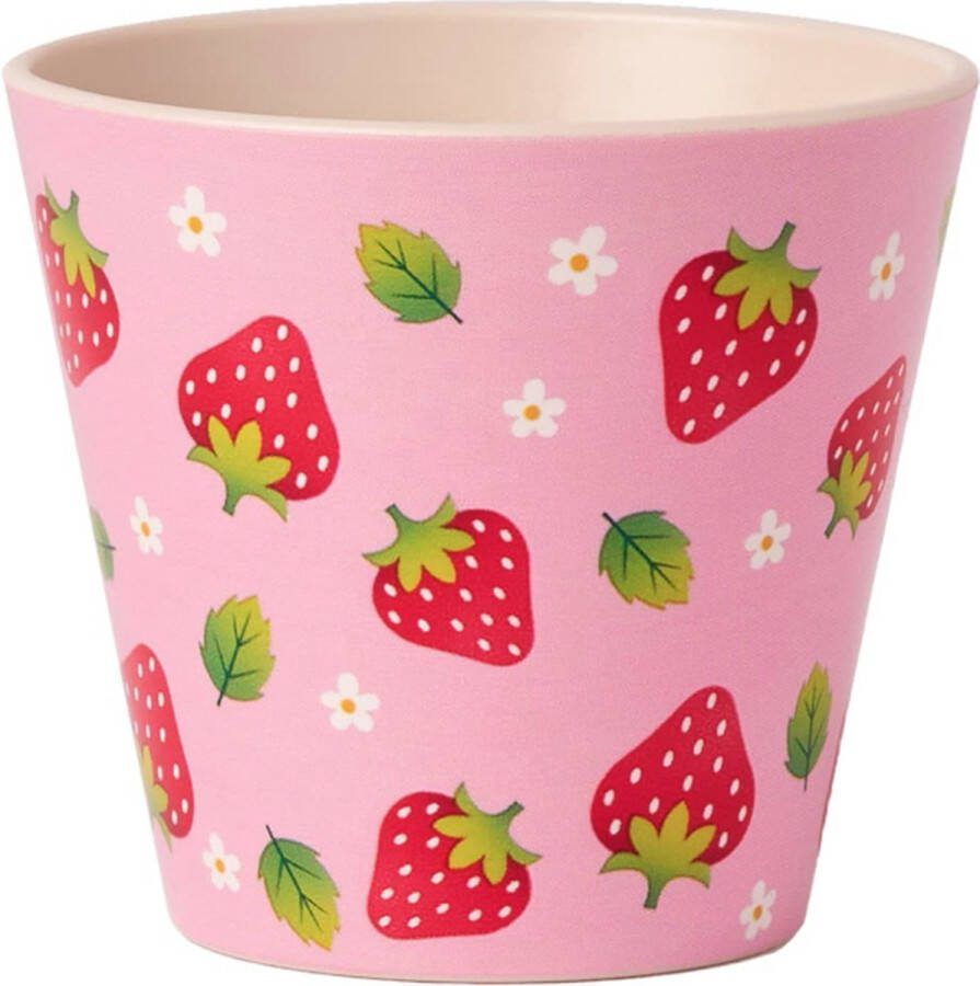 Quy cup 90ml Ecologische Reis Beker Espressobeker “Strawberry AARDBEI” 7x7x7cm