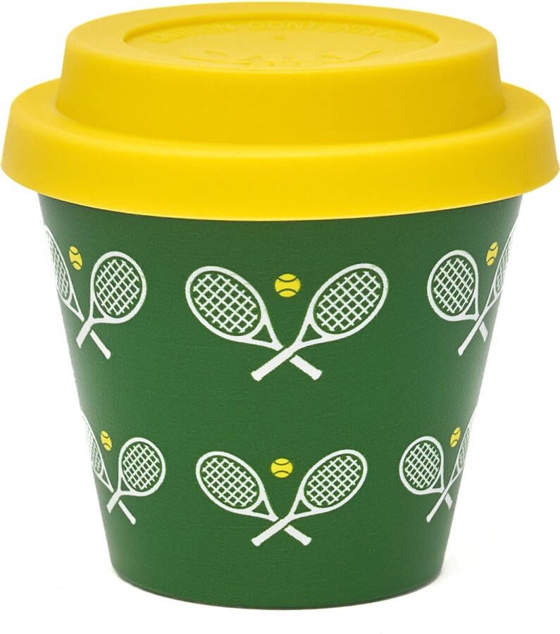 Quy cup 90ml Ecologische Reis Beker Espressobeker “Tennis” met Gele Siliconen deksel