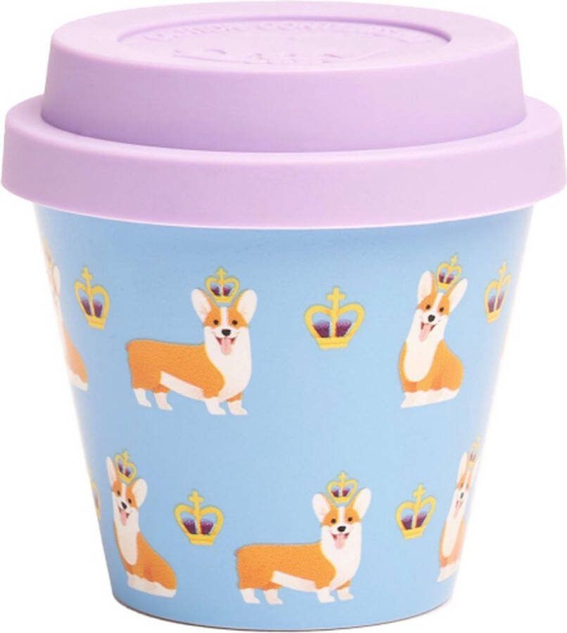 Quy cup 90ml Ecologische Reis Beker Espressobeker “The Queen” met Paars Siliconen deksel 7x7x7cm