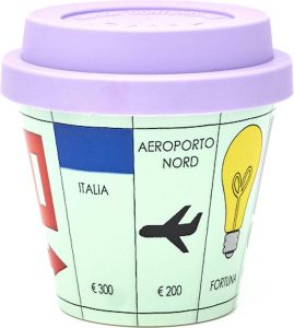 Quy cup 90ml Ecologische Reis Beker Espressobeker “Vittoria Monopoly (italian)” met Purple Siliconen deksel