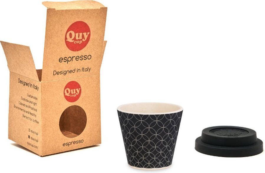 Quy Cup Ecologische Espresso Reisbeker 90ml “Infinity” met zwart Siliconen deksel 7x7x7cm