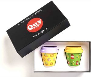 Quy cup GIFT BOX “Donuts & Honey” (set van 2) 90ml Ecologische Reis Beker Espressobeker met siliconen deksel