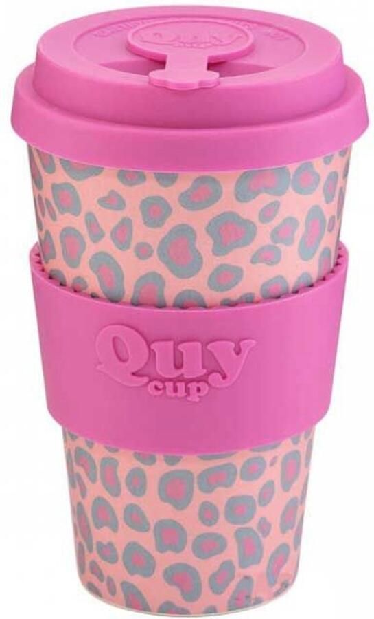 Quy cup 400ml Ecologische reisbeker Animalier Gerecycleerde flessen met groene siliconen deksel 9x9xH15cm