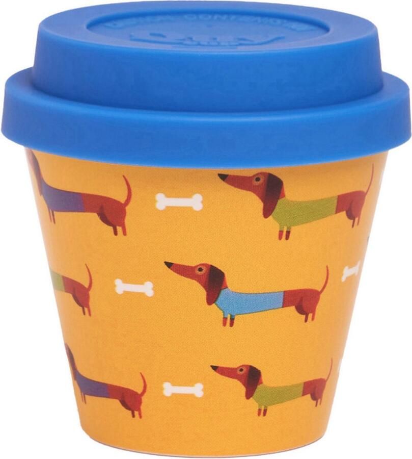 Quy cup 90ml Ecologische Reis Beker Espressobeker “Pedro” met blauw Siliconen deksel 7x7x7cm