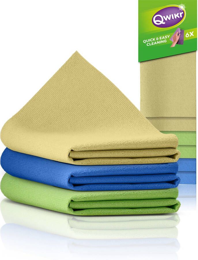 QWIKR Microvezeldoekjes 30x30cm Multi 6 stuks Geel Groen Blauw – Schoonmaakdoekjes Reinigingsdoekjes Voordeelverpakking (set van 3) – ideaal voor de grote klussen Microvezeldoeken Gemaakt in Nederland