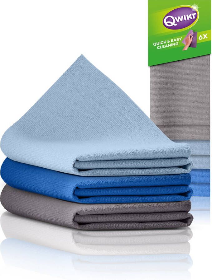 QWIKR Microvezeldoekjes 30x30cm Multi 6 stuks Grijs Lichtblauw Blauw – Schoonmaakdoekjes Reinigingsdoekjes Voordeelverpakking (set van 3) – ideaal voor de grote klussen Microvezeldoeken Gemaakt in Nederland