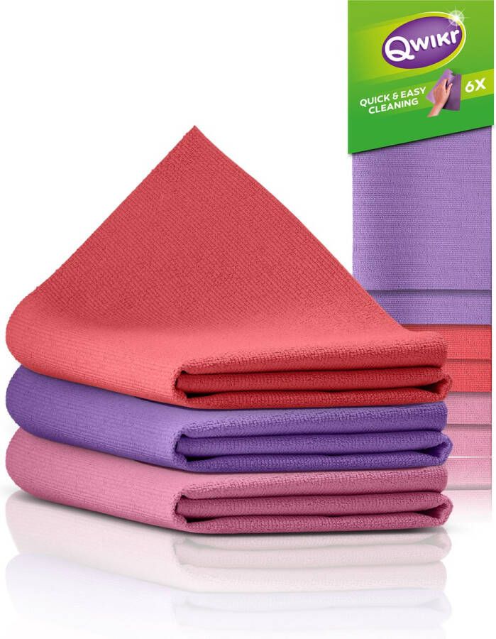 QWIKR Microvezeldoekjes 30x30cm Multi 6 stuks Paars Rood Roze – Schoonmaakdoekjes Reinigingsdoekjes Voordeelverpakking (set van 3) – ideaal voor de grote klussen Microvezeldoeken Gemaakt in Nederland