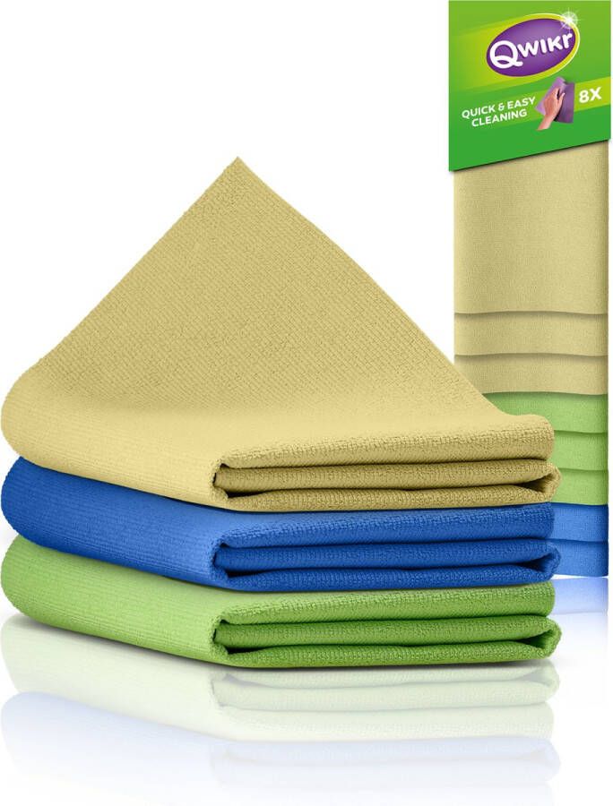 QWIKR Microvezeldoekjes 40x50 cm Multi XXL 8 stuks Geel Groen Blauw – Schoonmaakdoekjes Reinigingsdoekjes Voordeelverpakking (set van 3) – XXL formaat ideaal voor de grote klussen Microvezeldoeken Gemaakt in Nederland