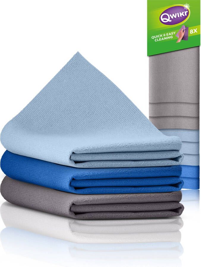 QWIKR Microvezeldoekjes 40x50 cm Multi XXL 8 stuks Grijs Lichtblauw Blauw – Schoonmaakdoekjes Reinigingsdoekjes Voordeelverpakking (set van 3) – XXL formaat ideaal voor de grote klussen Microvezeldoeken Gemaakt in Nederland