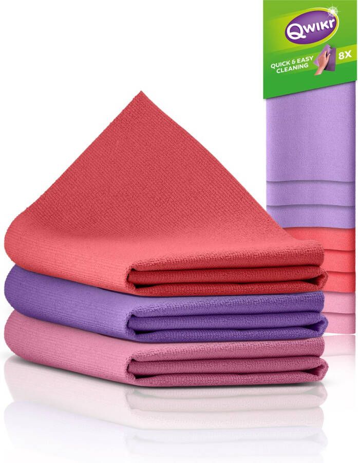 QWIKR Microvezeldoekjes 40x50 cm Multi XXL 8 stuks Paars Rood Roze – Schoonmaakdoekjes Reinigingsdoekjes Voordeelverpakking (set van 3) – XXL formaat ideaal voor de grote klussen Microvezeldoeken Gemaakt in Nederland