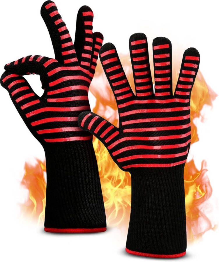 QY BBQ handschoenen & Ovenwanten BBQ accessoires Ovenhandschoenen tot 500°C – Voorkomt brandwonden door extra lange armbescherming Zwart