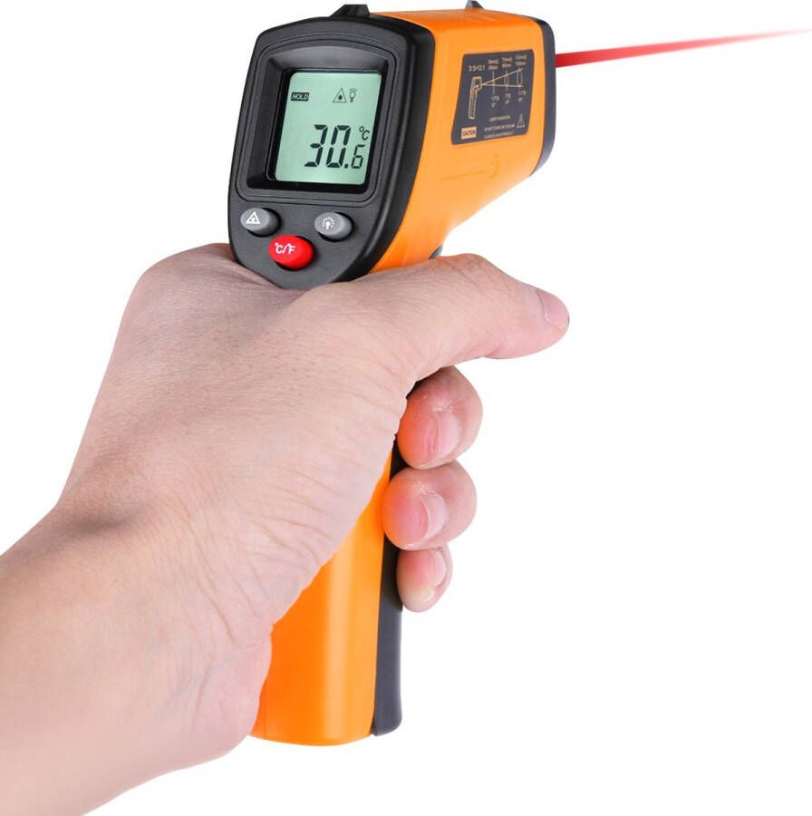 QY Infrarood Thermometer – Warmtemeter – Draadloos met Laserpointer – Meetbereik -50˚C tot + 380˚C – Geel