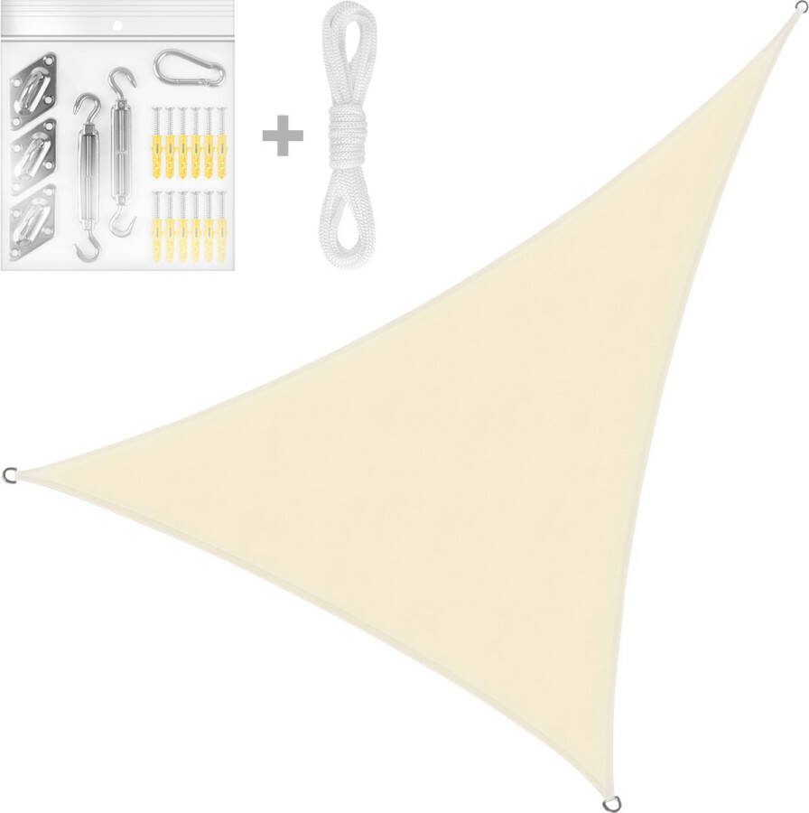 QY Schaduwdoek Driehoek Waterafstotend en UV Werend 3 x 4 x 5 m Inclusief bevestigingsset Beige