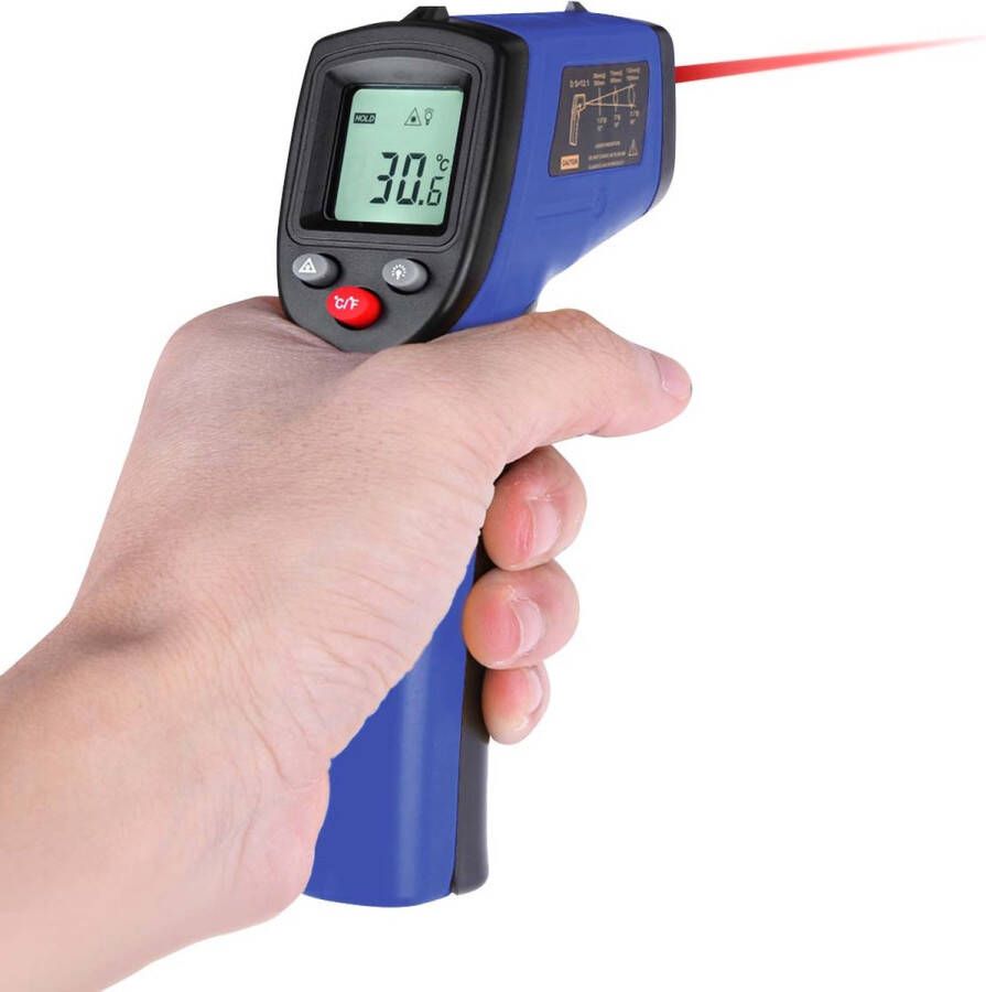 QY Digitale thermometer Infrarood thermometer met Laserpointer Warmtemeter Bereik -50 °C tot +380 °C – blauw