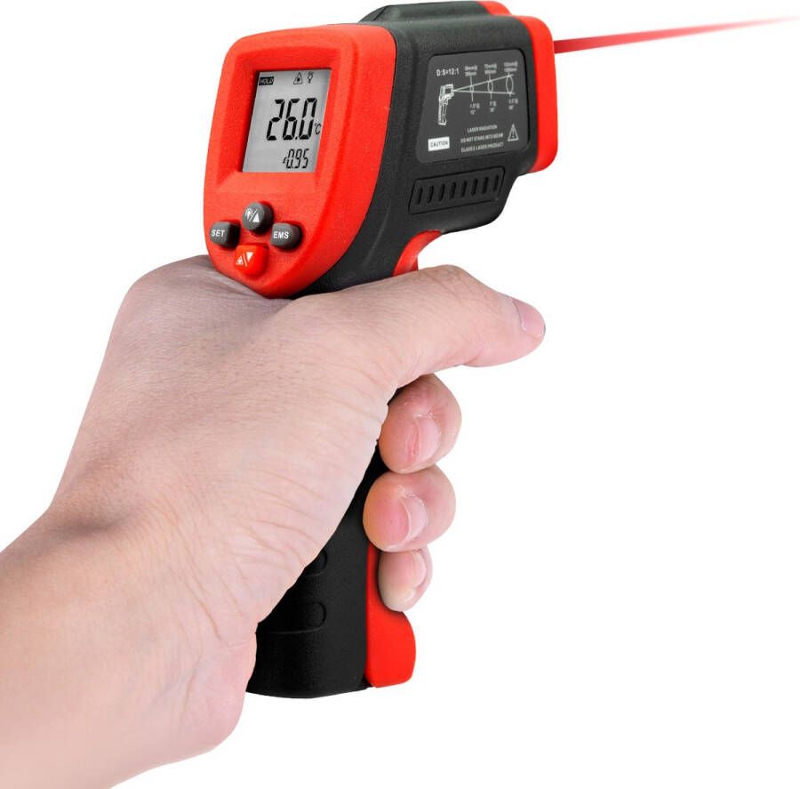 QY Digitale thermometer Infrarood thermometer met Laserpointer Warmtemeter Bereik -50 °C tot +420 °C – Rood