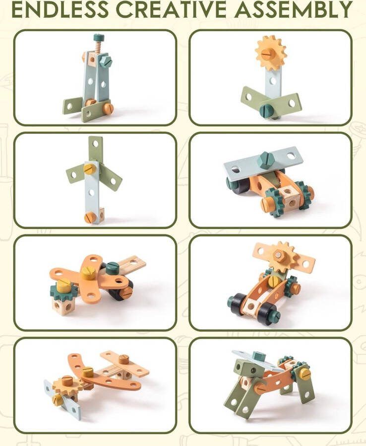 Rabud Houten werkbank voor kinderen speelgoedgereedschapsbank met gereedschapsriem kindergereedschapsset veiligheidsbril tekenpapier voor rollenspelconstructie speelgoed voor kinderen vanaf 3 jaar jongenscadeau