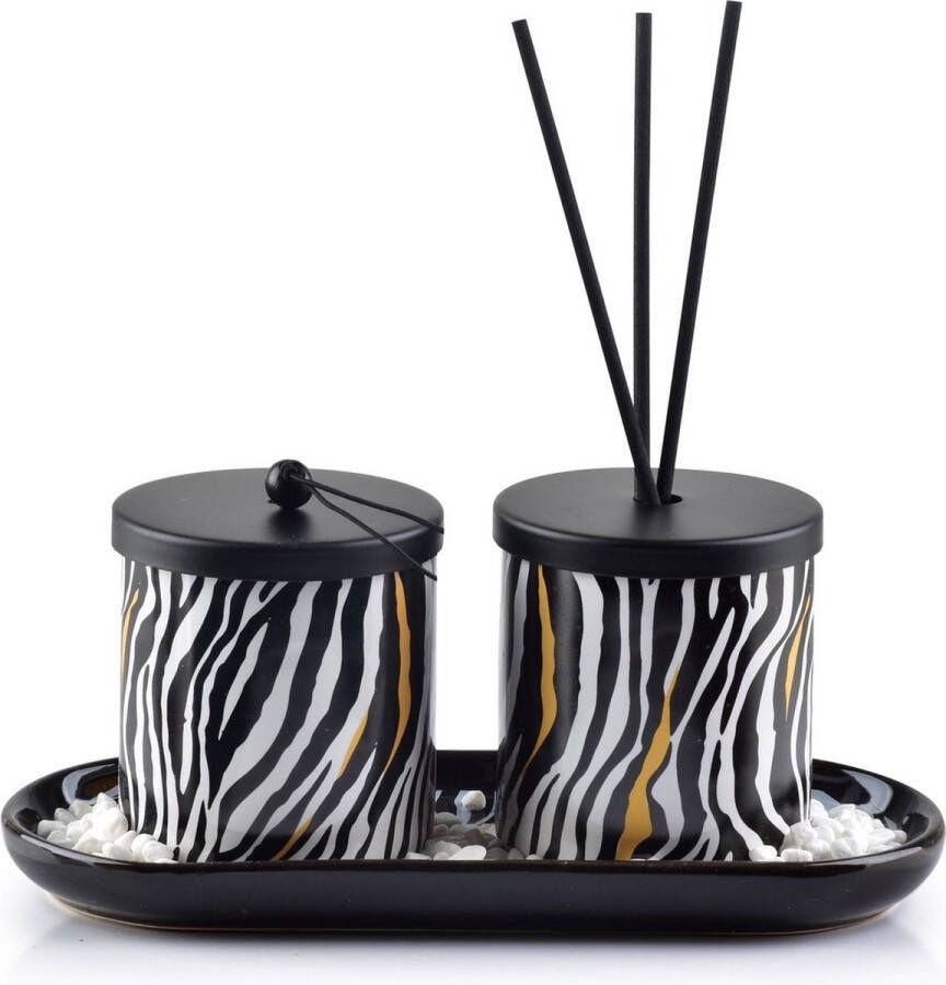 #Radey's Cadeuset Aroma Geurverspreider Kaars Zebra Zwart Sandelwood