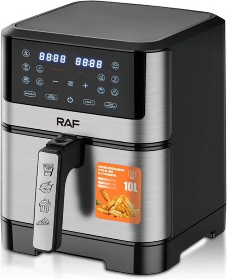 Raf Airfryer Heteluchtfriteuse 10 Liter 10 voorgeprogrammeerde programma's Zwart Digital Touchscreen- Grillrack