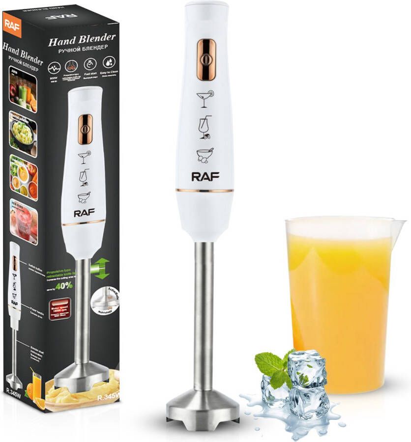 Raf Staafmixer Hand Blender 800W 1 Turbo Snelheid Ergonomisch Handgreep Blender hand Inclusief 600ML Maatbeker Staafmixer zwart RVS kerstcadeau