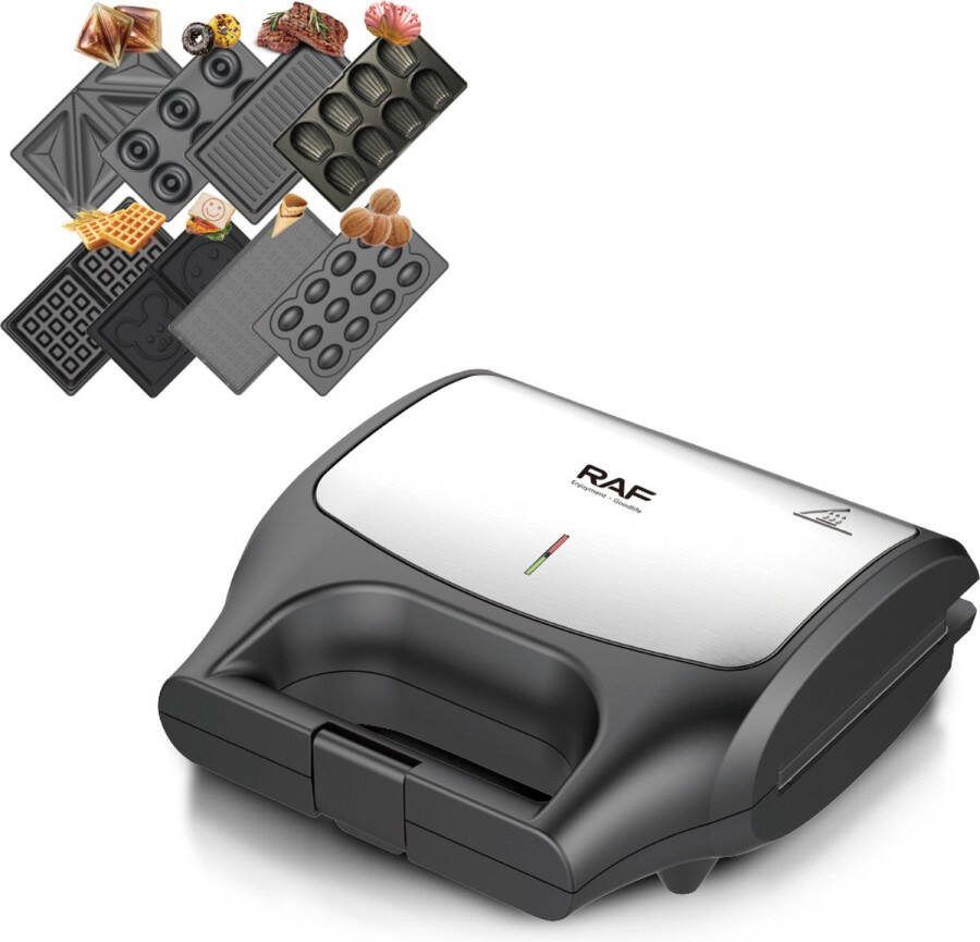 Raf Wafelijzer – Met verwisselbare platen – Wafelmaker Tosti-ijzer donutmaker en meer – Anti-stick coating – 800W