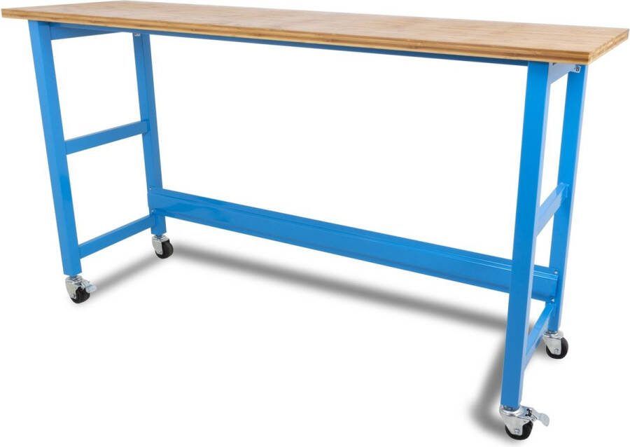 Ragnor werkbank verrijdbaar met werkblad blauw 200 cm poedercoating
