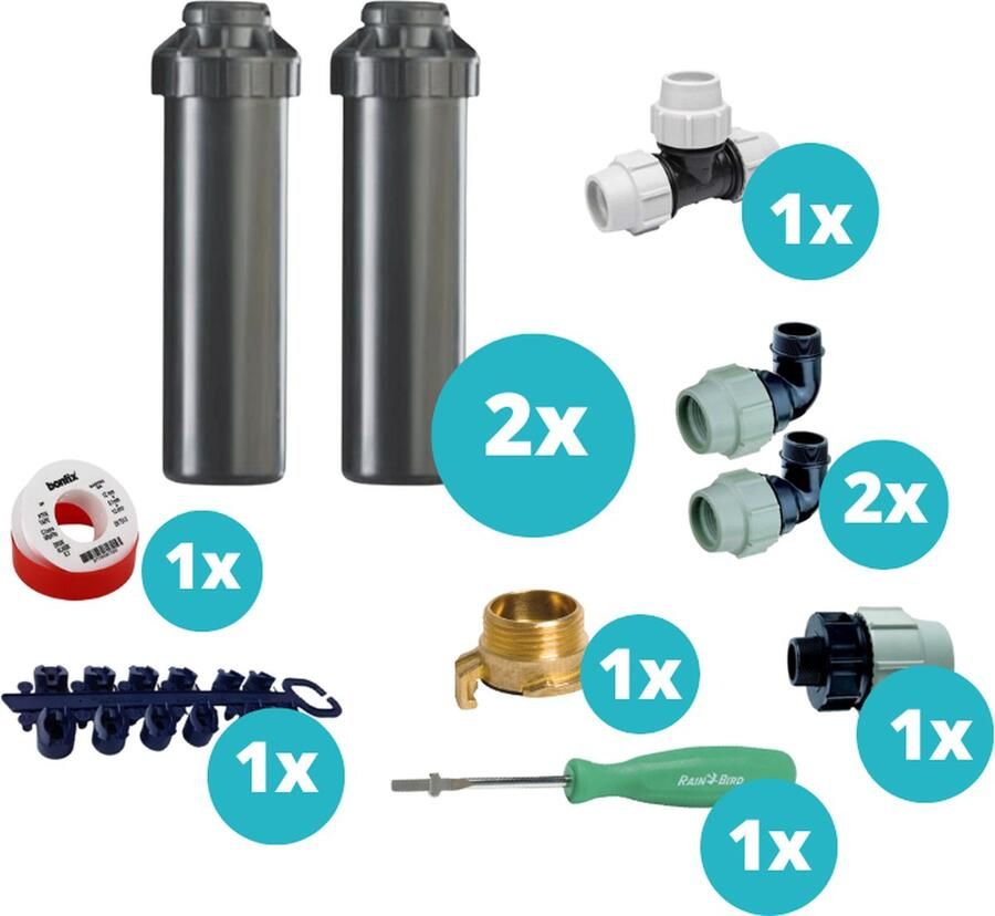 RainBird tuinsproeierset 5004-PC zonder tyleenslang 2x pop-up sproeiers 2 sproeiers Sproeibereik 10 t m 15 meter
