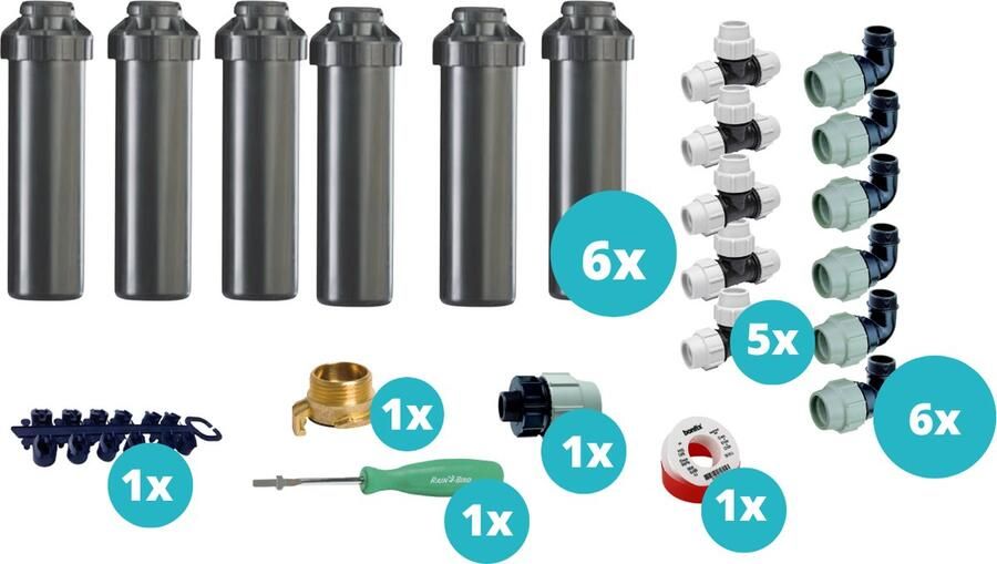 RainBird tuinsproeierset 5004 zonder tyleenslang 12x pop-upsproeier 12 sproeiers Sproeibereik 10 t m 15 meter
