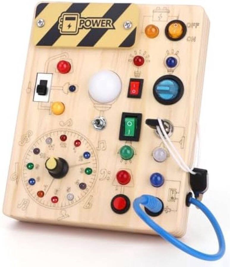 RALA Busy Board Montessori-speelgoed vanaf 1 jaar Activity Board Houten speelgoed Met 10 schakelaars en 23 LED-lampjes Sensorisch speelgoed Motorisch speelgoed voor baby's en kinderen 2 4 jaar