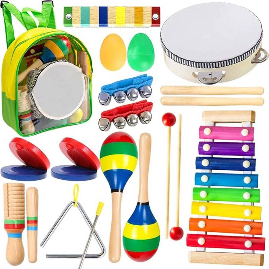 RALA Houten Muziekset 19 Stuks Percussie Muziekinstrumenten voor Kinderen Montessori Muziekinstrumenten voor Peuters van 3 5 9 12 jaar Muzikaal Speelgoed