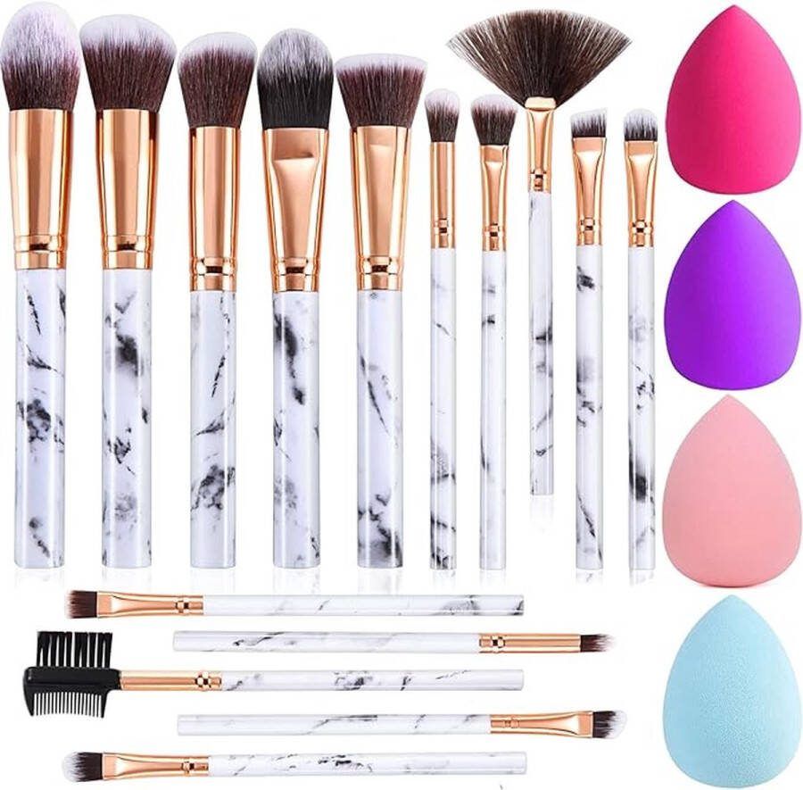 RALA Make-upkwasten set 15 Stuks Synthetische Rouge Contour Foundation Concealer Oogschaduw Kwast met Make-upspons