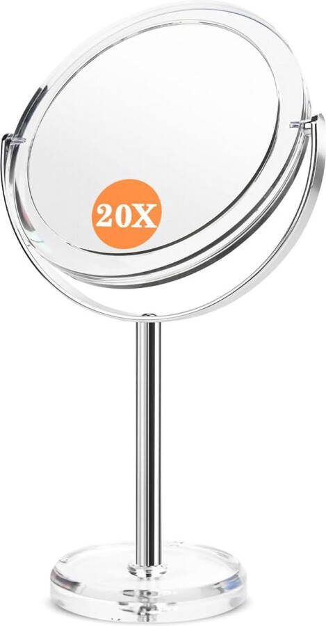 RALA Make-upspiegel met 1X 20x vergroting hoge definitie 16 dubbelzijdige make-upspiegel met kristalachtige stijl 360° rotatie voor kaptafel bureau badkamer slaapkamer